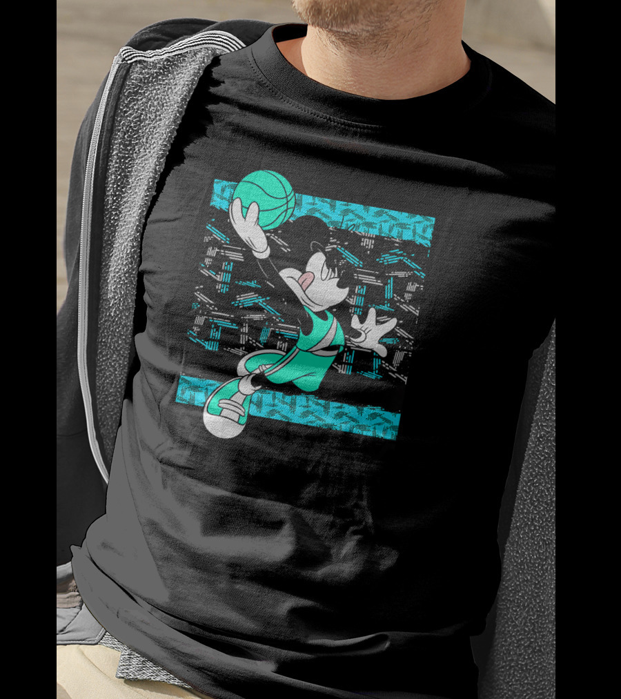 Mickey Mouse Basketball Slam Dunk Teal T-Shirt
