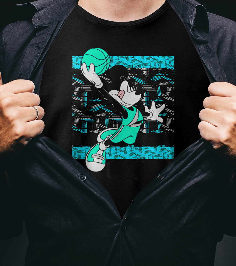 Mickey Mouse Basketball Slam Dunk Teal T-Shirt