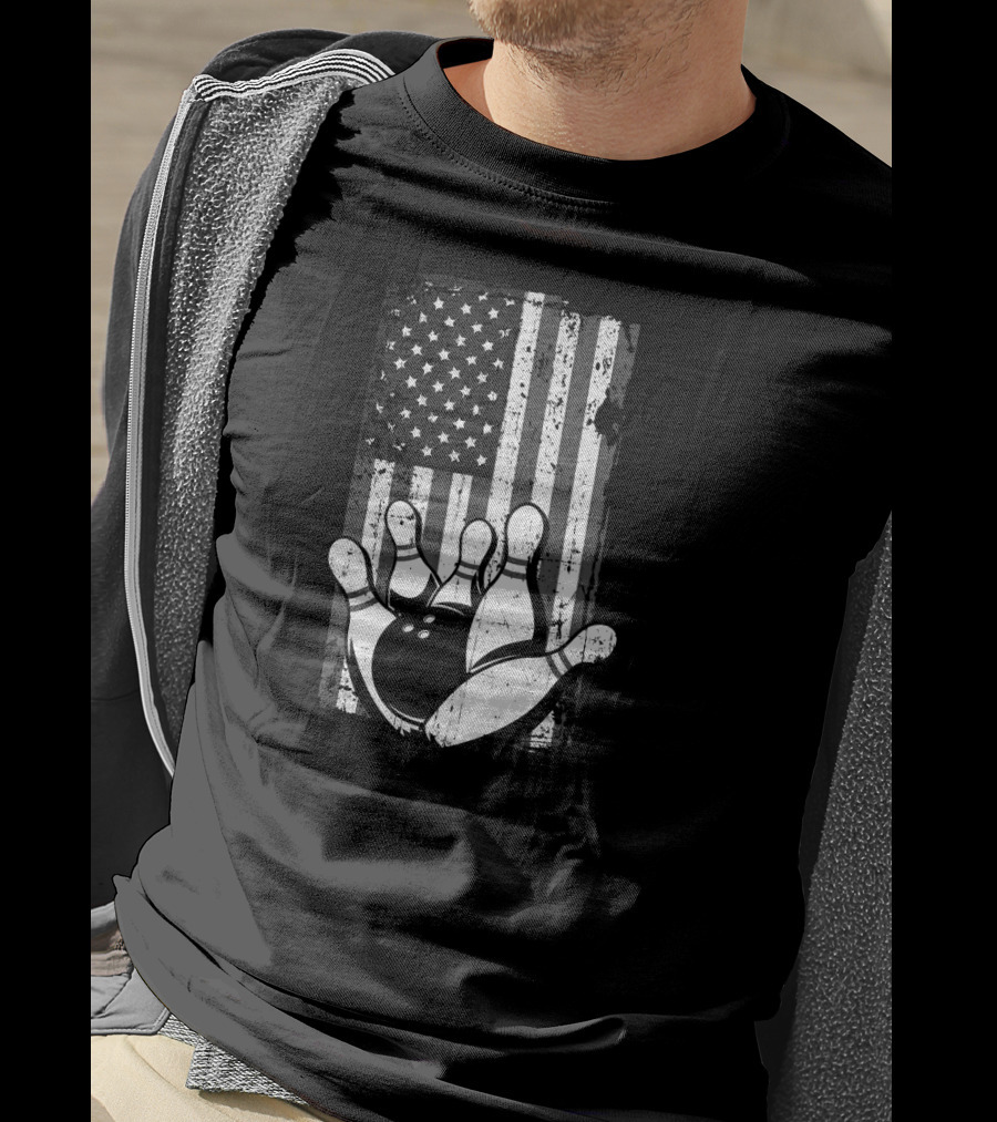 Distressed American Flag Bowling Spare Split Iconic T-Shirt
