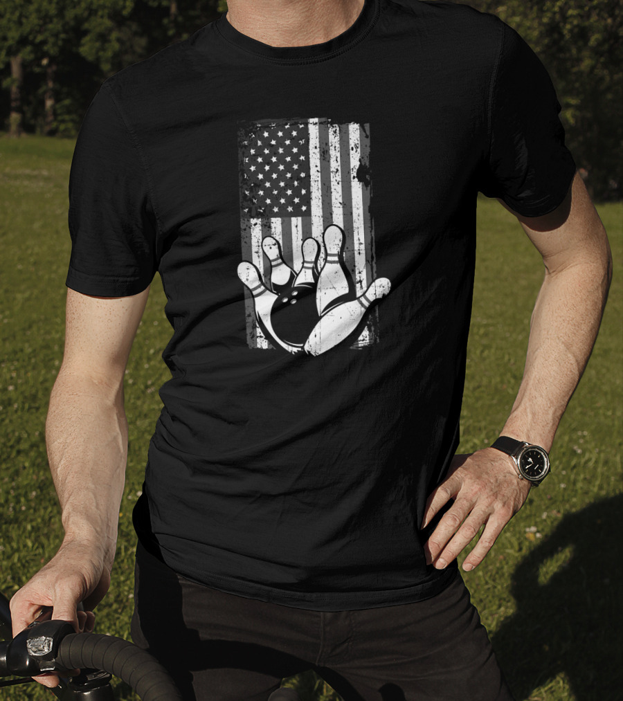 Distressed American Flag Bowling Spare Split Iconic T-Shirt