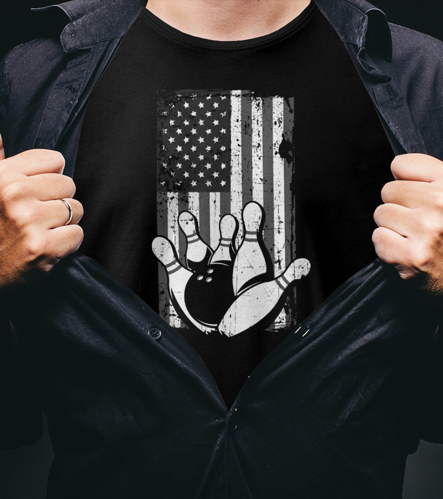 Distressed American Flag Bowling Spare Split Iconic T-Shirt