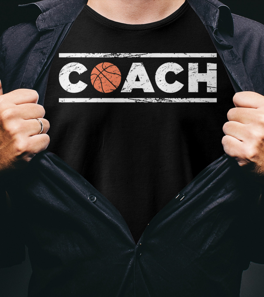 Distressed Basketball Coach Bold Lettering T-Shirt