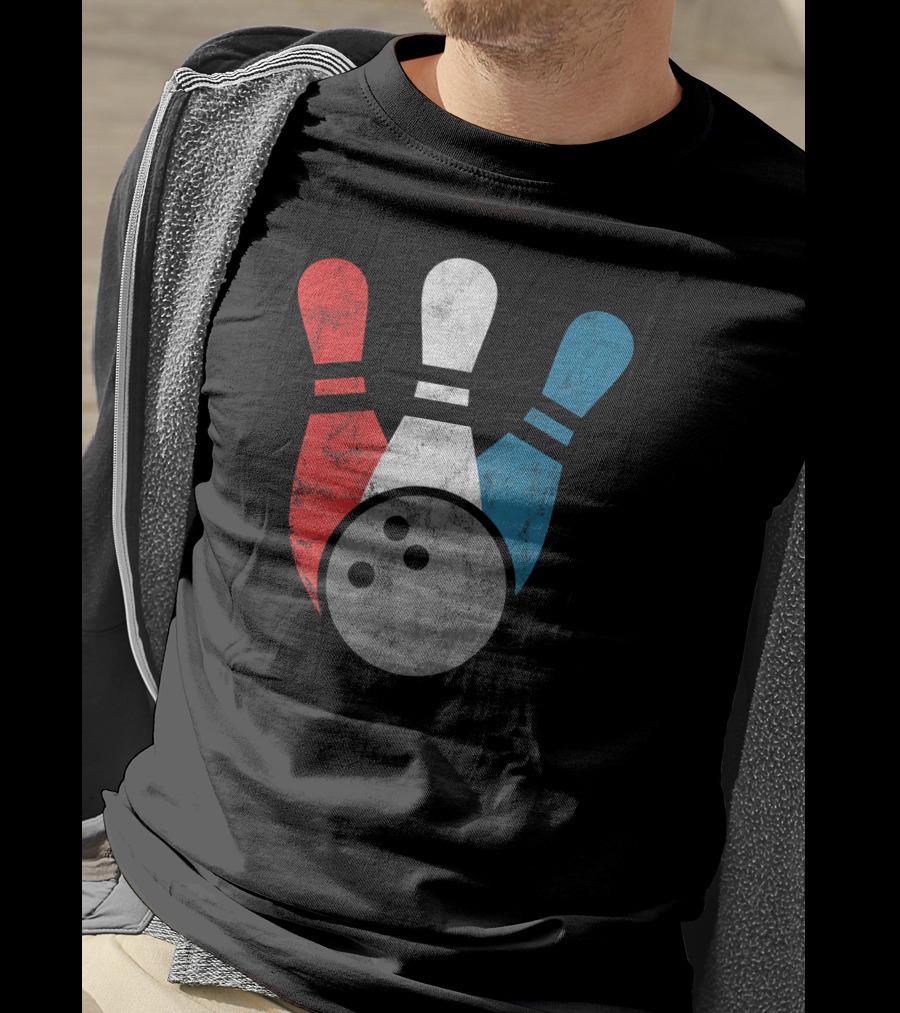 Distressed Bowling Red White Blue Bowling Pins T-Shirt