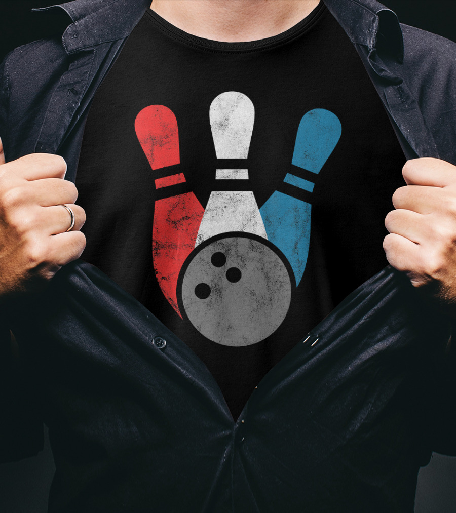 Distressed Bowling Red White Blue Bowling Pins T-Shirt