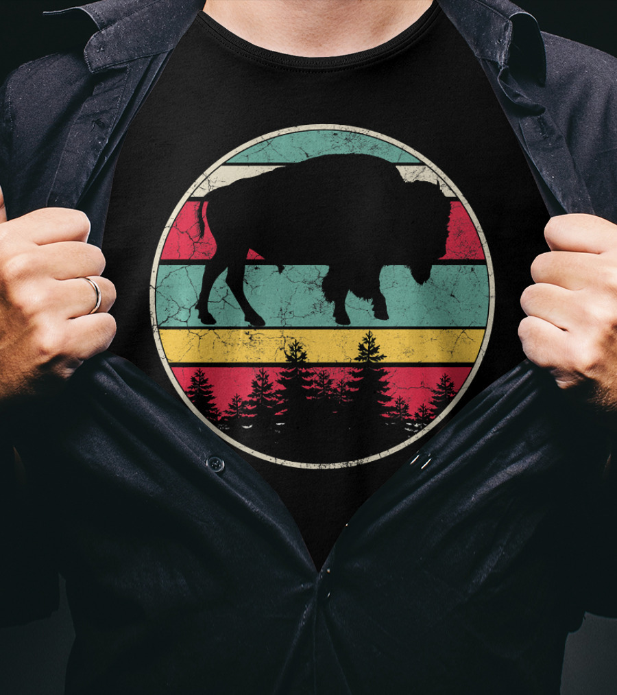 Buffalo Bison Distressed Vintage Forest T-Shirt