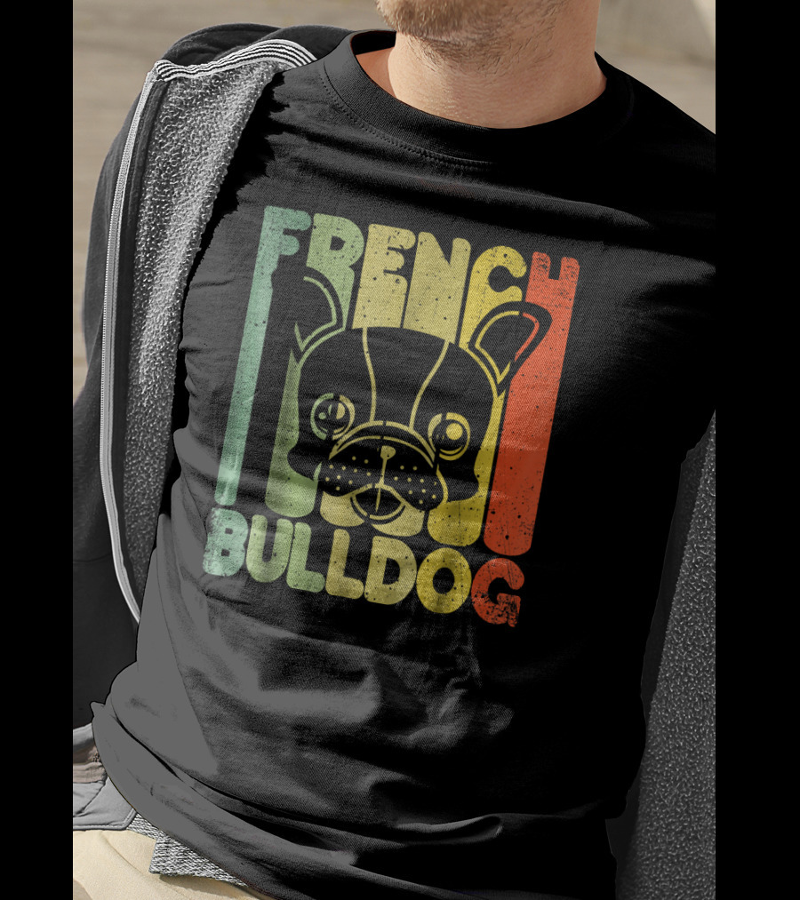 Distressed French Bulldog Vintage Rainbow Stripes T-Shirt
