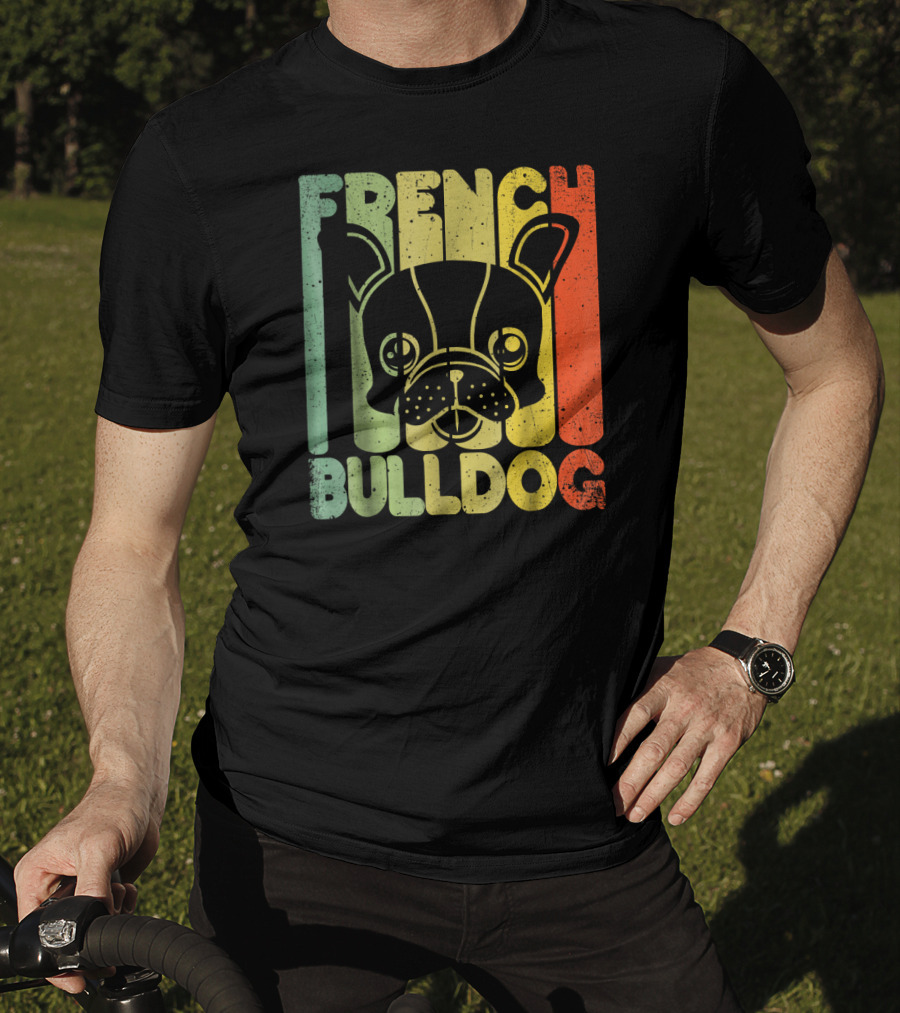 Distressed French Bulldog Vintage Rainbow Stripes T-Shirt