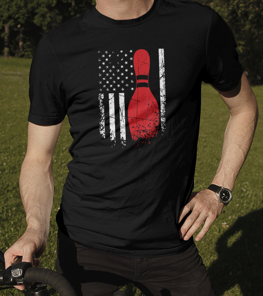 Distressed Patriotic Flag With Bowling Pin T-Shirt