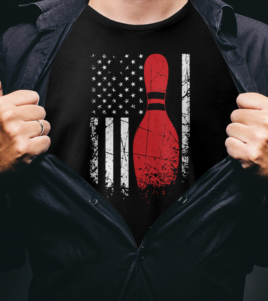 Distressed Patriotic Flag With Bowling Pin T-Shirt