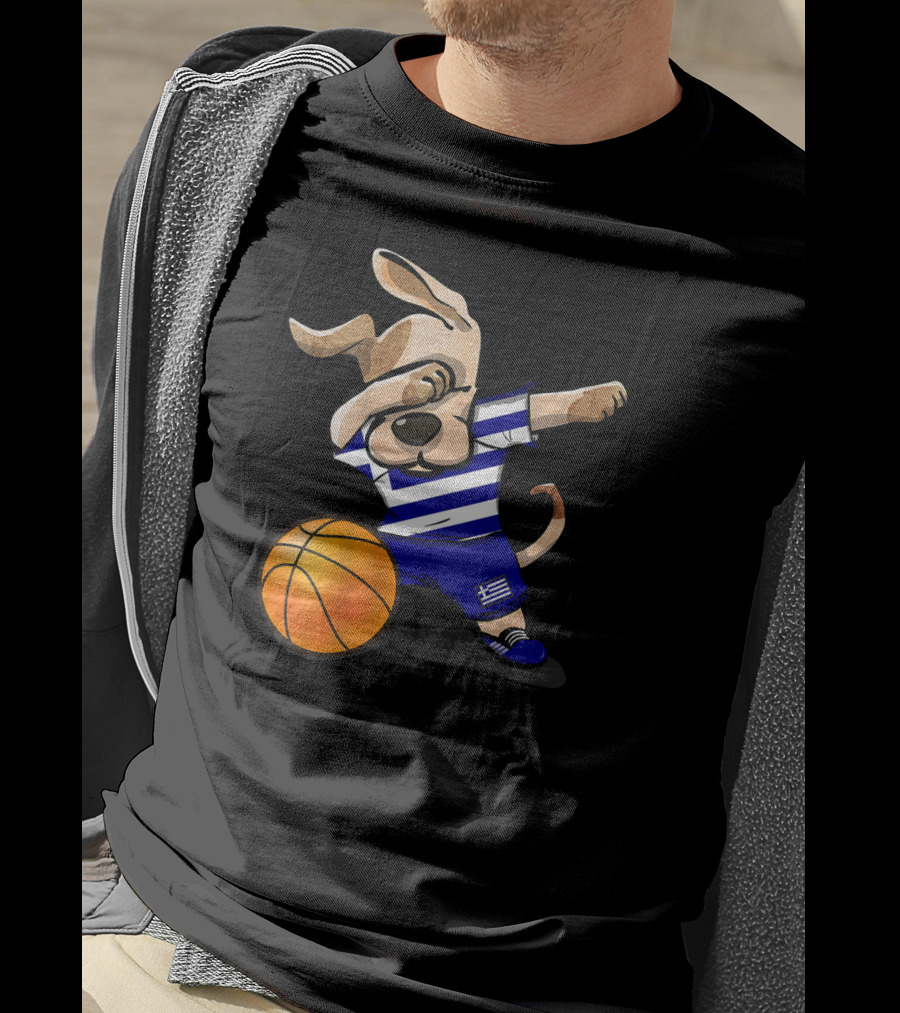 Dog Dabbing Basketball Greece Greek Jersey T-Shirt