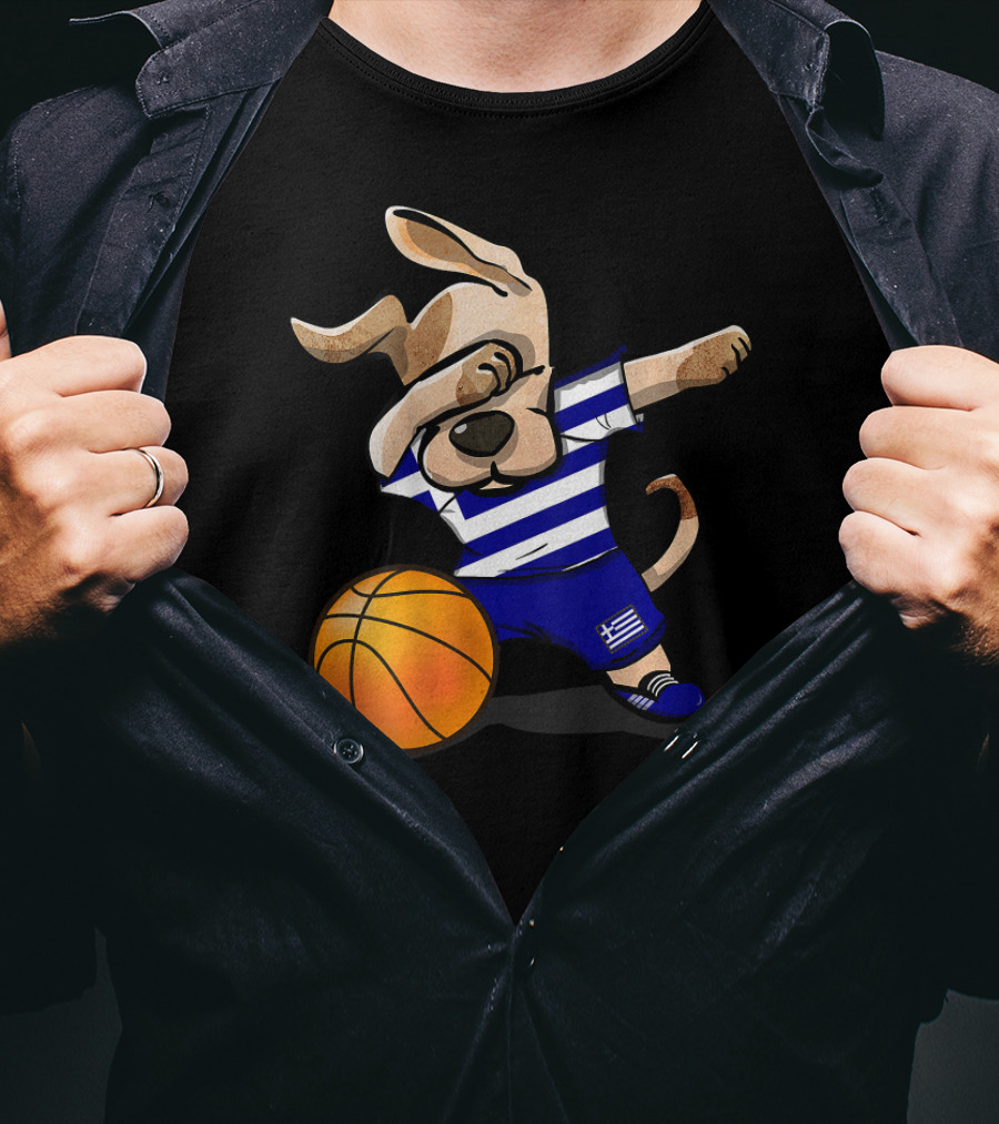 Dog Dabbing Basketball Greece Greek Jersey T-Shirt
