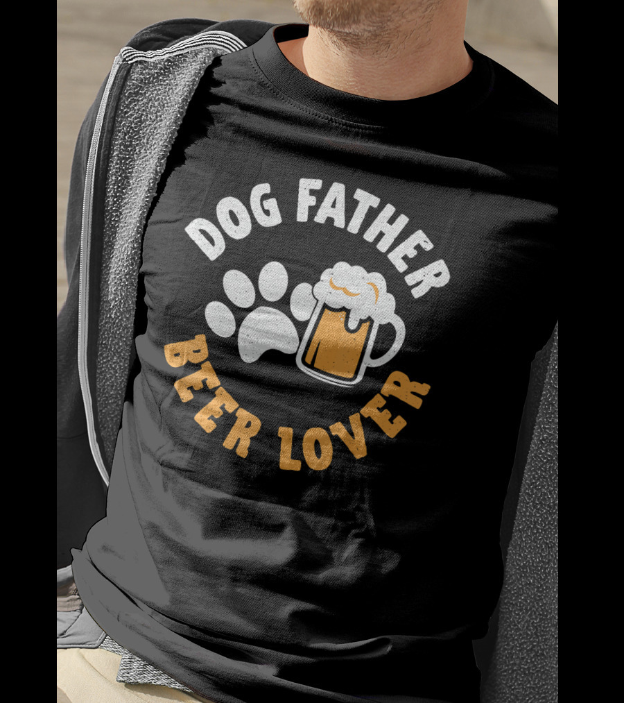 Dog Father Beer Lover Paw Print And Mug T-Shirt