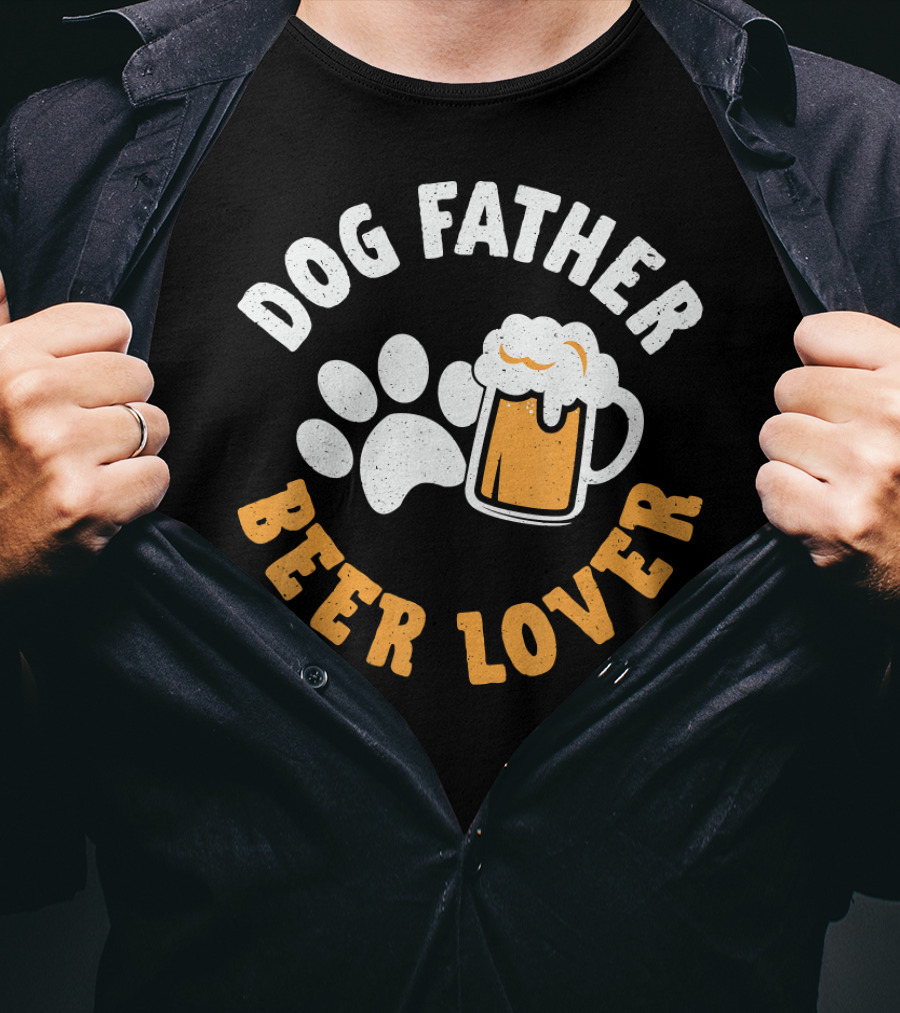 Dog Father Beer Lover Paw Print And Mug T-Shirt