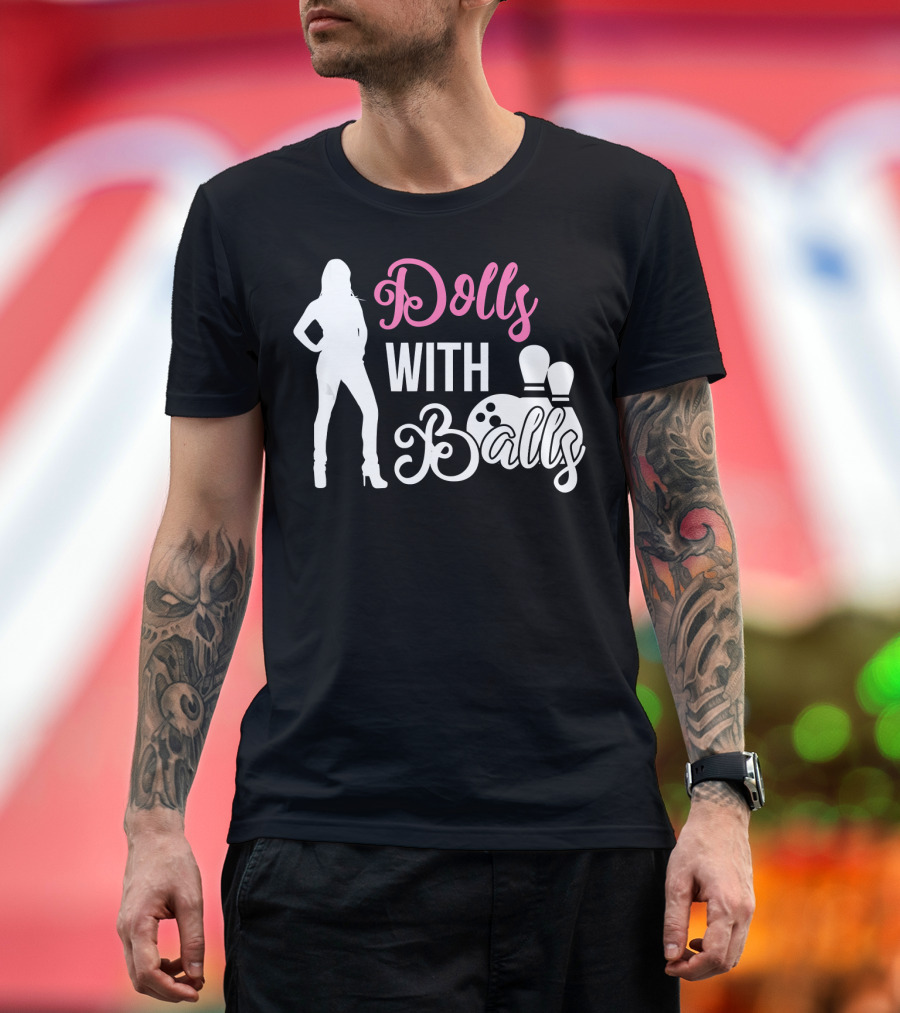 Dolls With Balls Bowling Team Women's Tour Iconic Silhouette and Pins T-Shirt