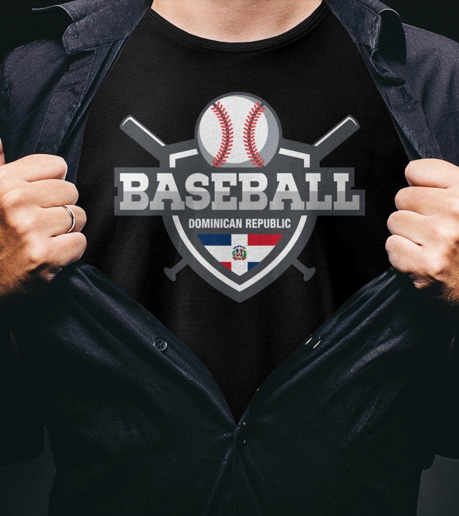 Dominican Republic Baseball Shield With Bats And Flag T-Shirt