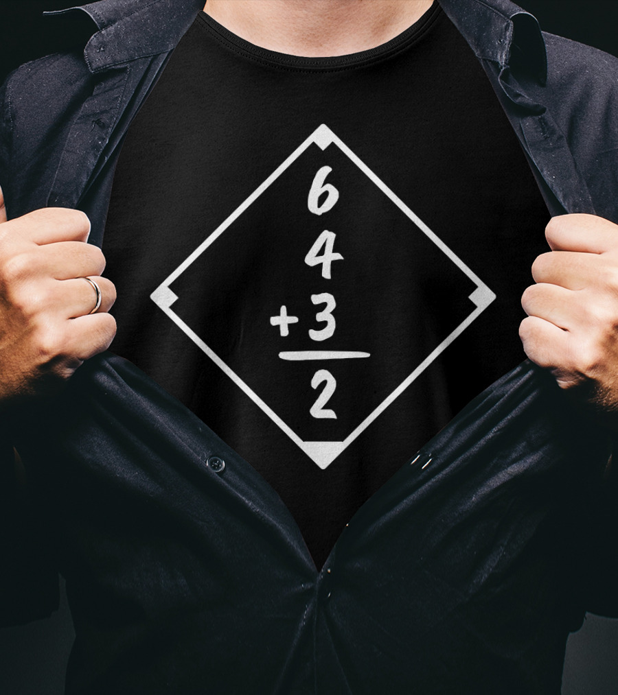 Double Play 6+4+3=2 Funny Baseball Lovers Diamond Diagram T-Shirt
