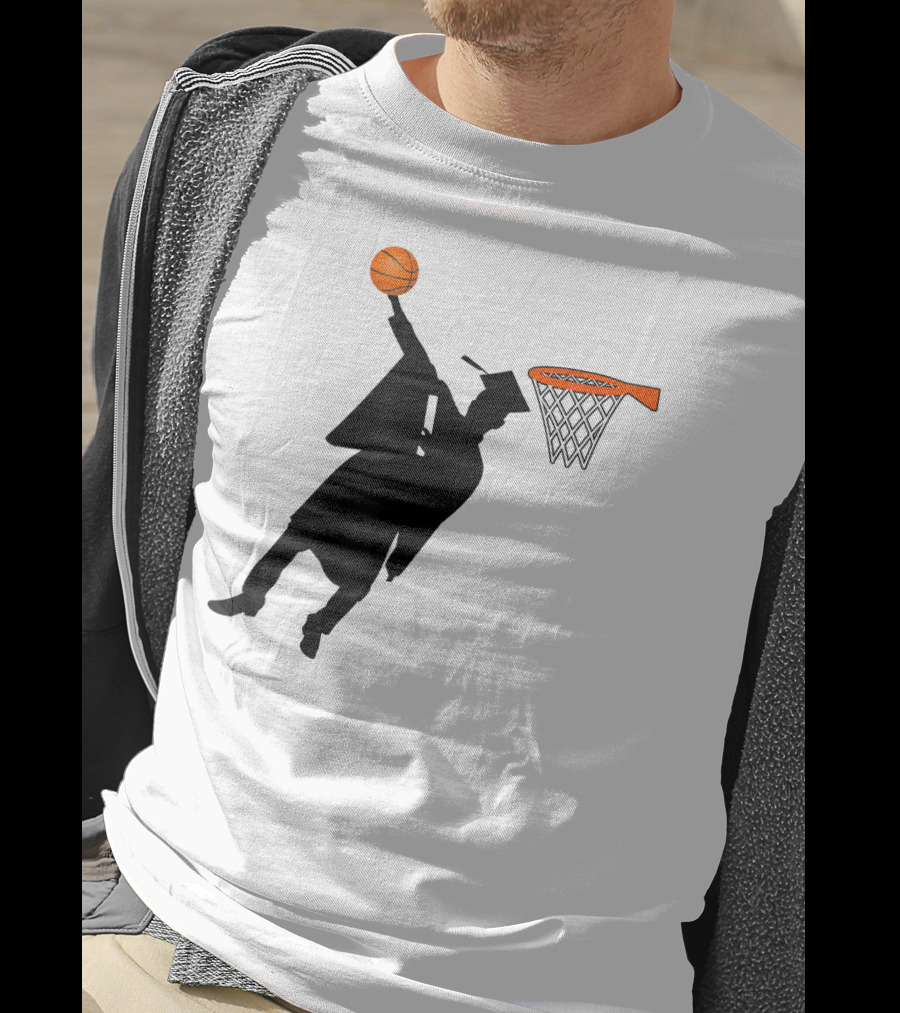 Graduation Basketball Dunk Silhouette With Cap And Basketball Hoop T-Shirt