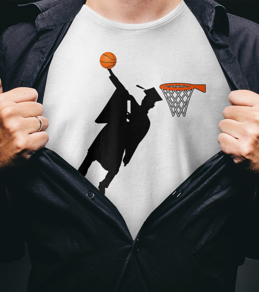 Graduation Basketball Dunk Silhouette With Cap And Basketball Hoop T-Shirt