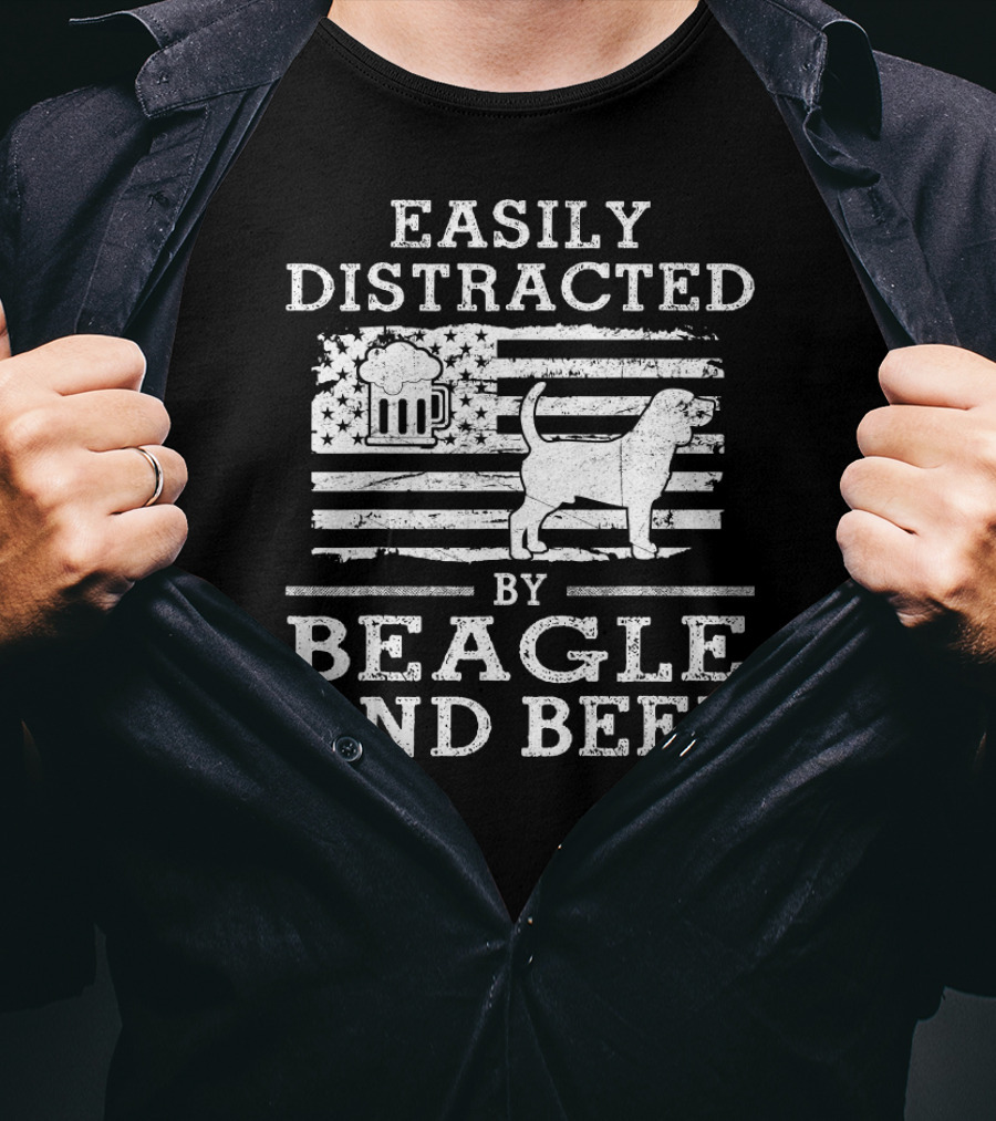 Easily Distracted By Beagle And Beer American Flag T-Shirt