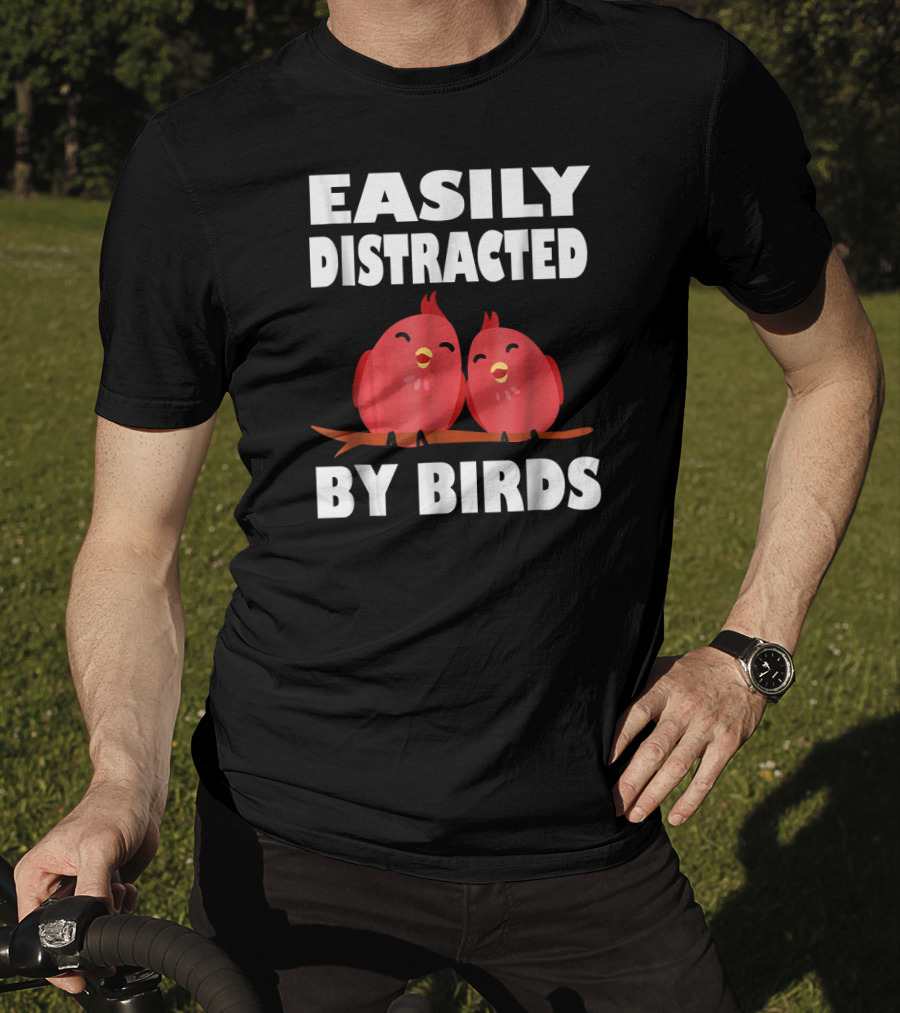 Easily Distracted By Birds Red Cartoon Style Bird Pair T-Shirt
