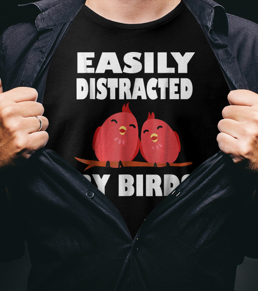 Easily Distracted By Birds Red Cartoon Style Bird Pair T-Shirt