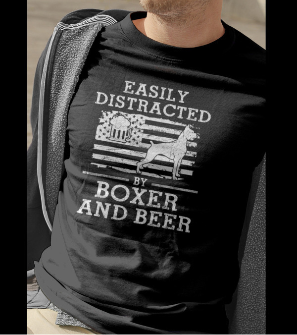 Easily Distracted By Boxer Dogs And Beer American Flag T-Shirt