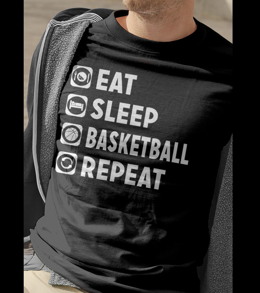 Eat Sleep Basketball Repeat Funny Bas Iconic Lifestyle Routine T-Shirt