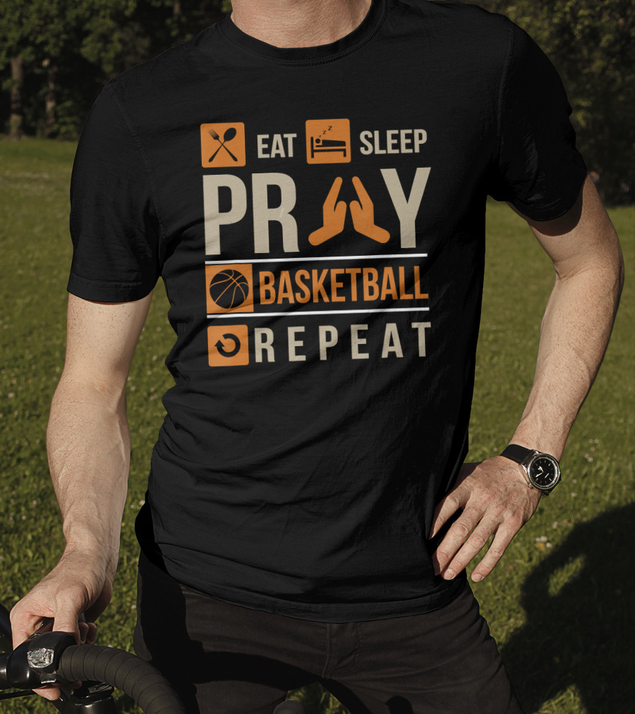 Eat Sleep Pray Basketball Repeat Catholic Basketball Lovers Faith-Based Sports Routine T-Shirt