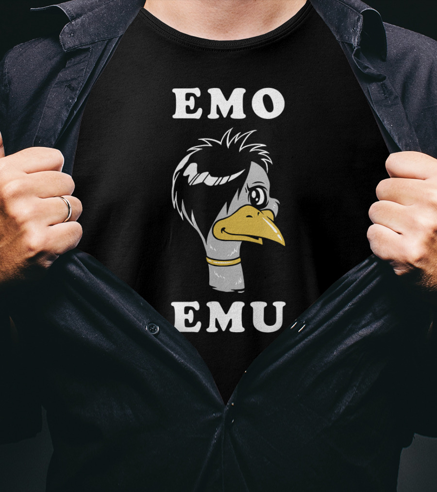 Emo Emu Funny Metal Goth Bird Hair Black And Yellow Emo Emu T-Shirt
