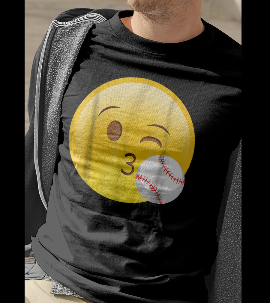 Emoji Baseball Kiss Funny Cute Sports League T-Shirt