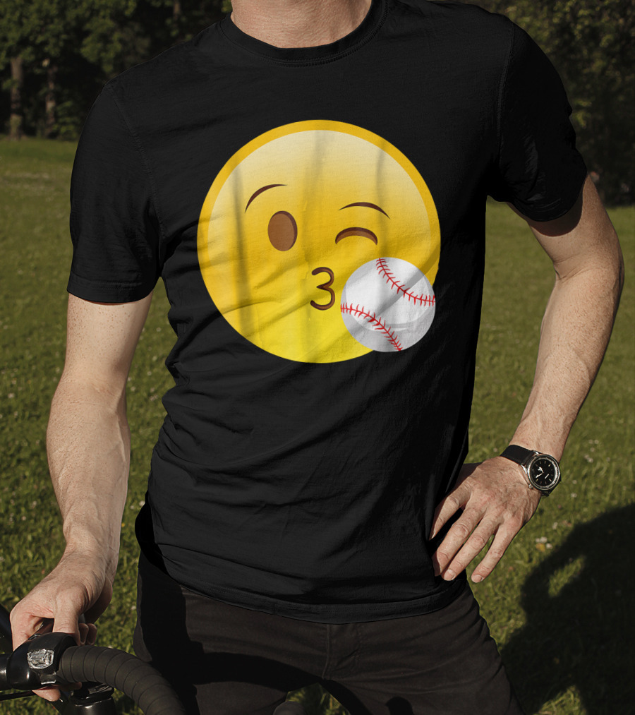 Emoji Baseball Kiss Funny Cute Sports League T-Shirt
