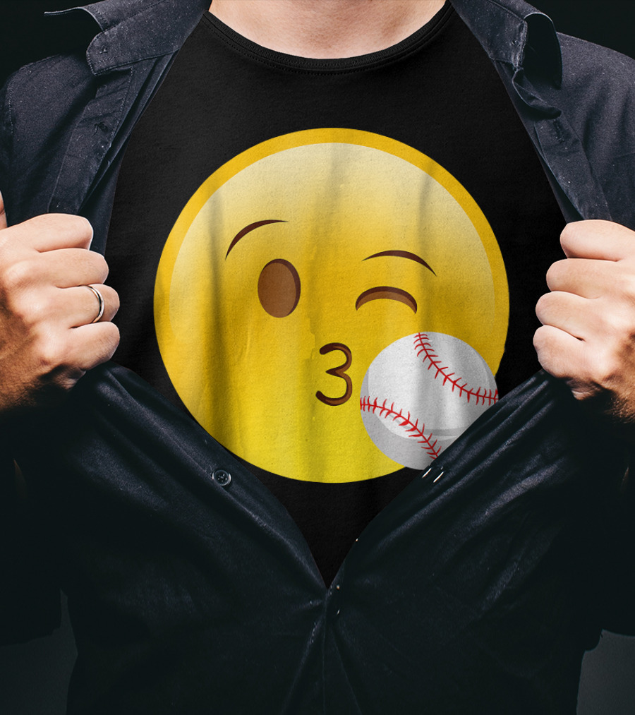 Emoji Baseball Kiss Funny Cute Sports League T-Shirt