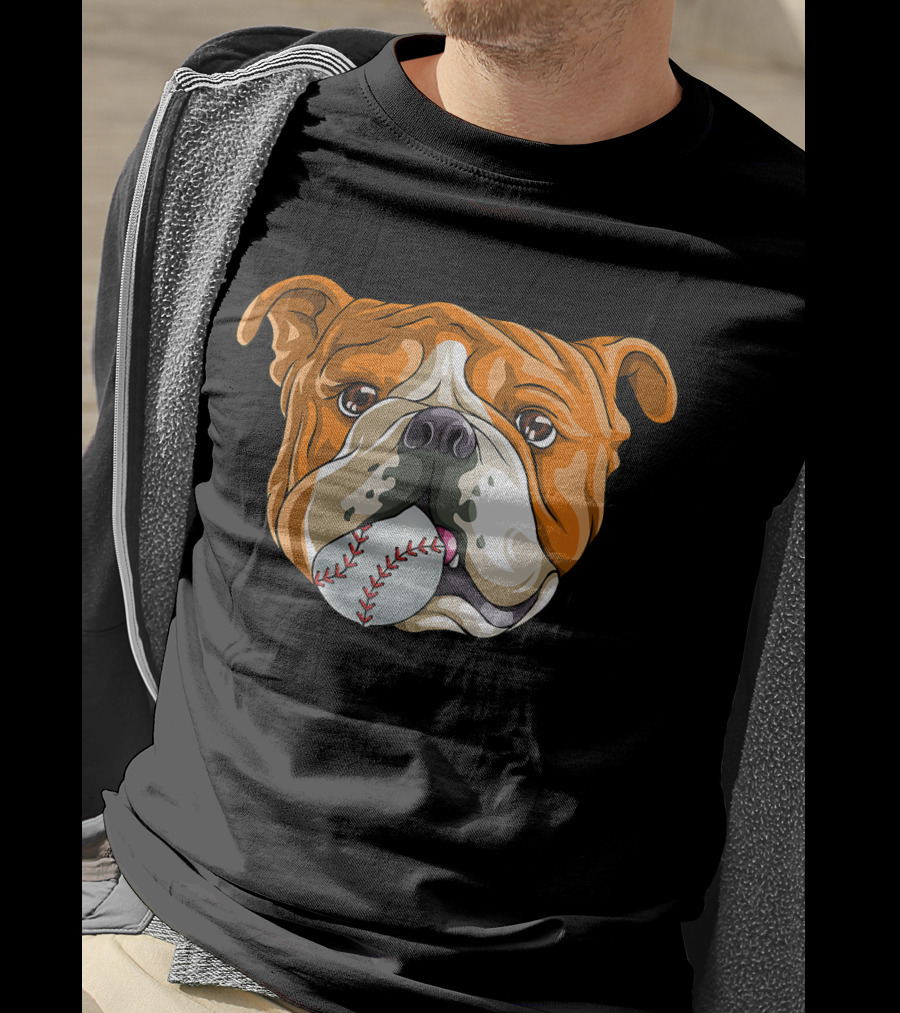 Baseball Bulldog With Ball In Mouth T-Shirt