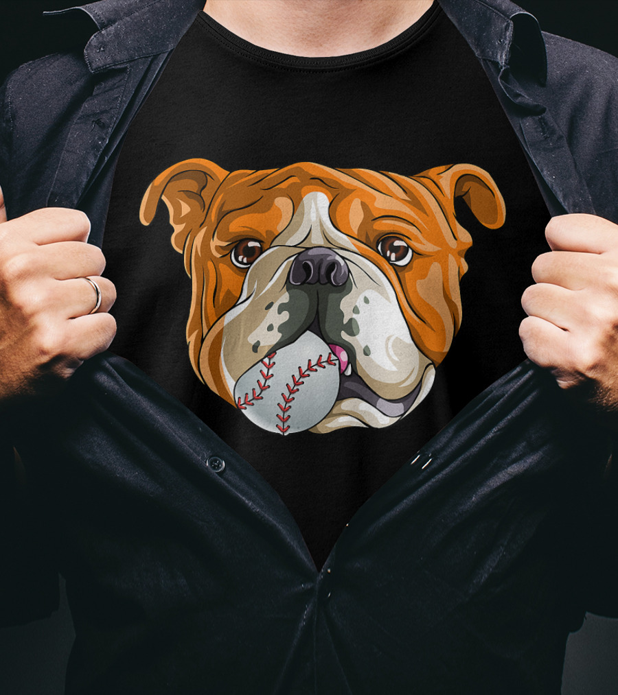 Baseball Bulldog With Ball In Mouth T-Shirt