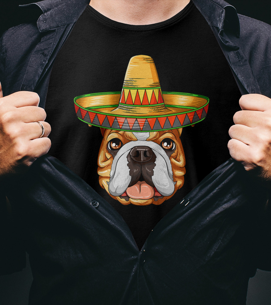 English Bulldog Sombrero Cinco De Mayo Mexican T-Shirt