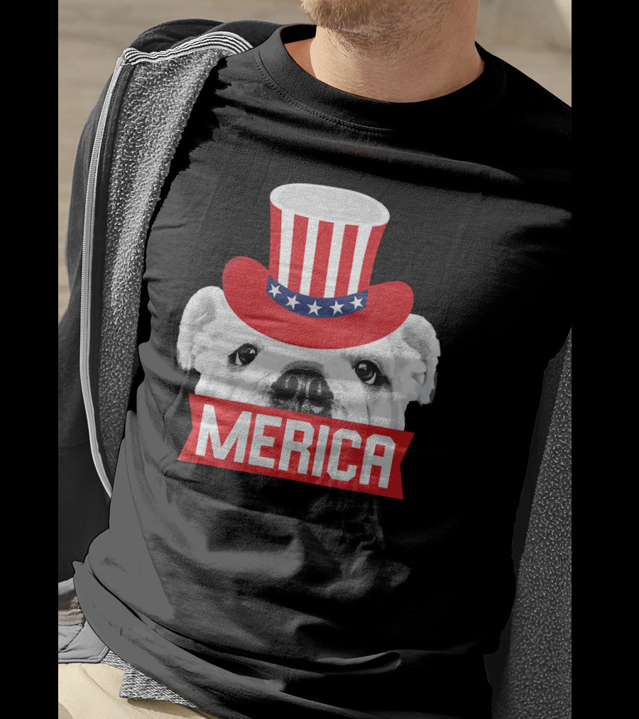 Merica English Bulldog Patriotic Top Hat Fourth Of July T-Shirt