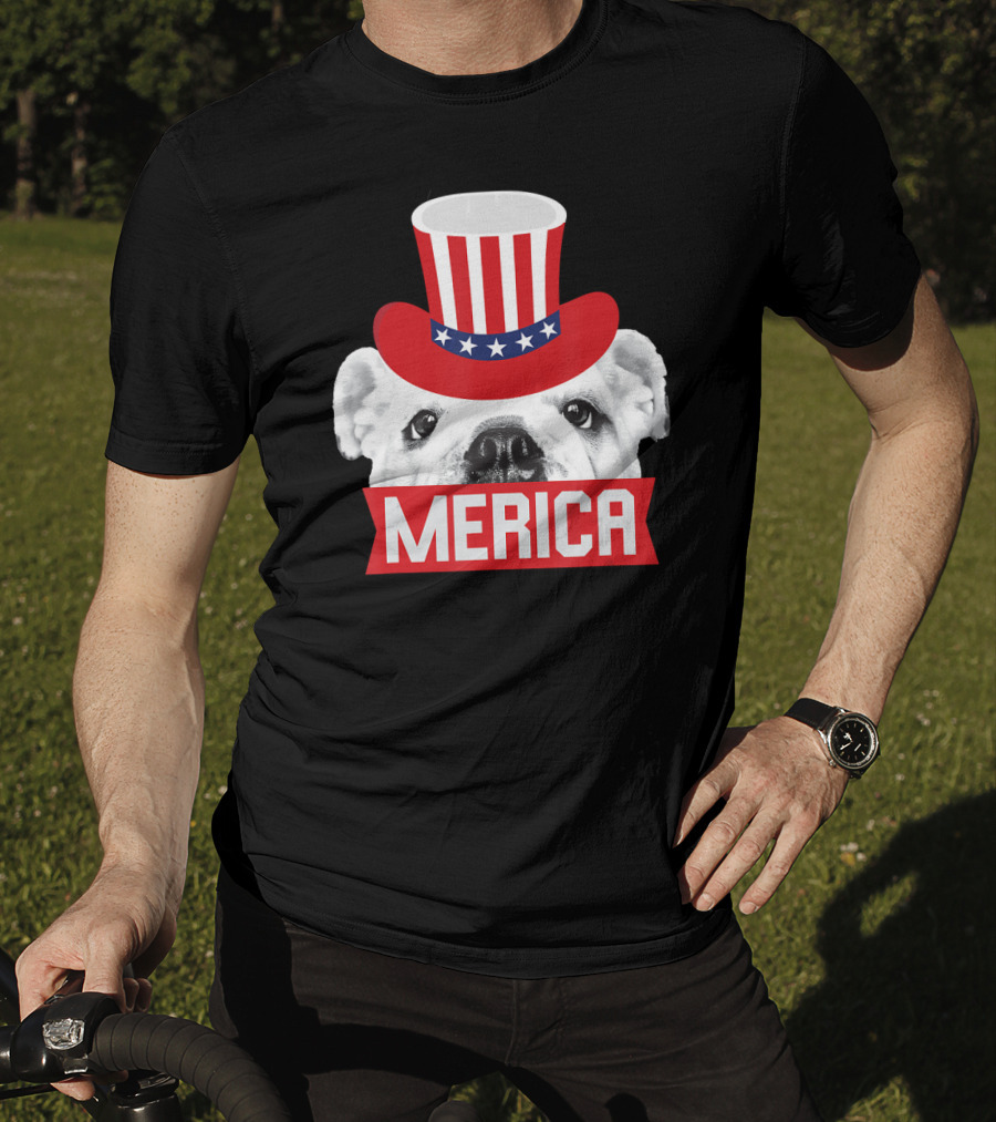 Merica English Bulldog Patriotic Top Hat Fourth Of July T-Shirt