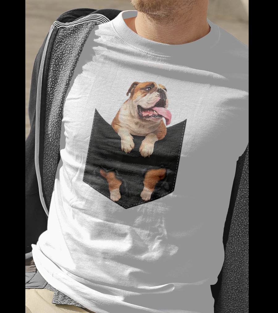 English Bulldog Pocket Mid Bulldog Peeking Out T-Shirt