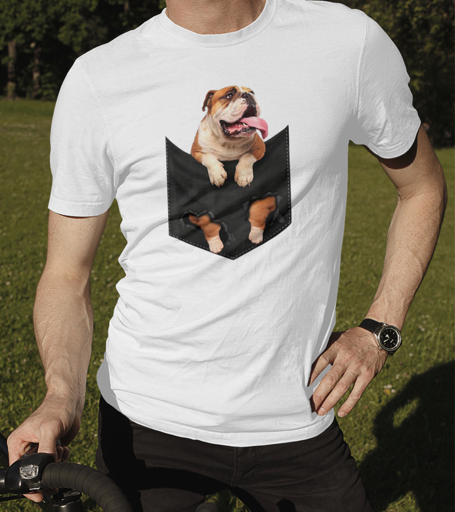 English Bulldog Pocket Mid Bulldog Peeking Out T-Shirt