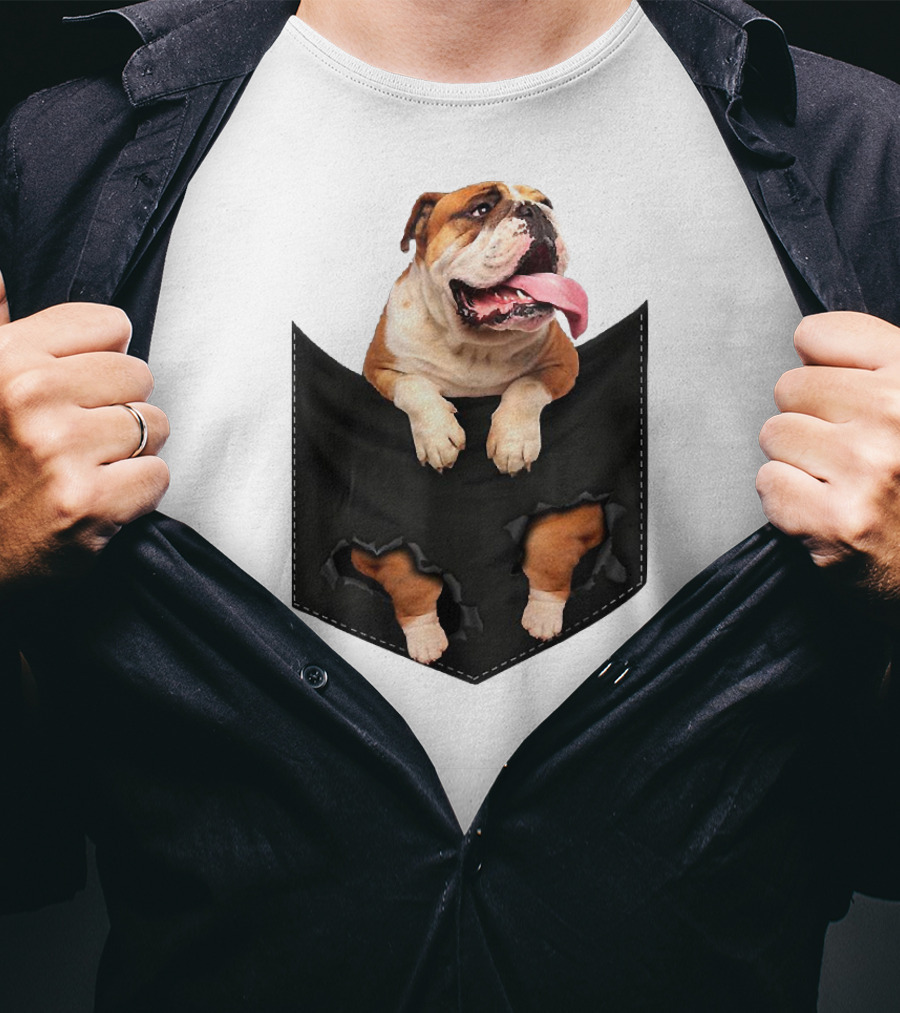 English Bulldog Pocket Mid Bulldog Peeking Out T-Shirt