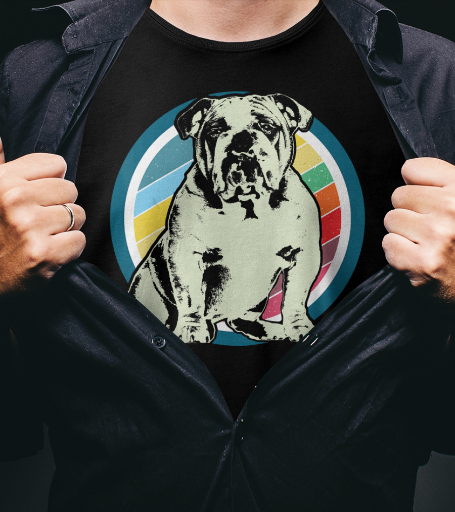 English Bulldog Retro Style Rainbow Circle T-Shirt