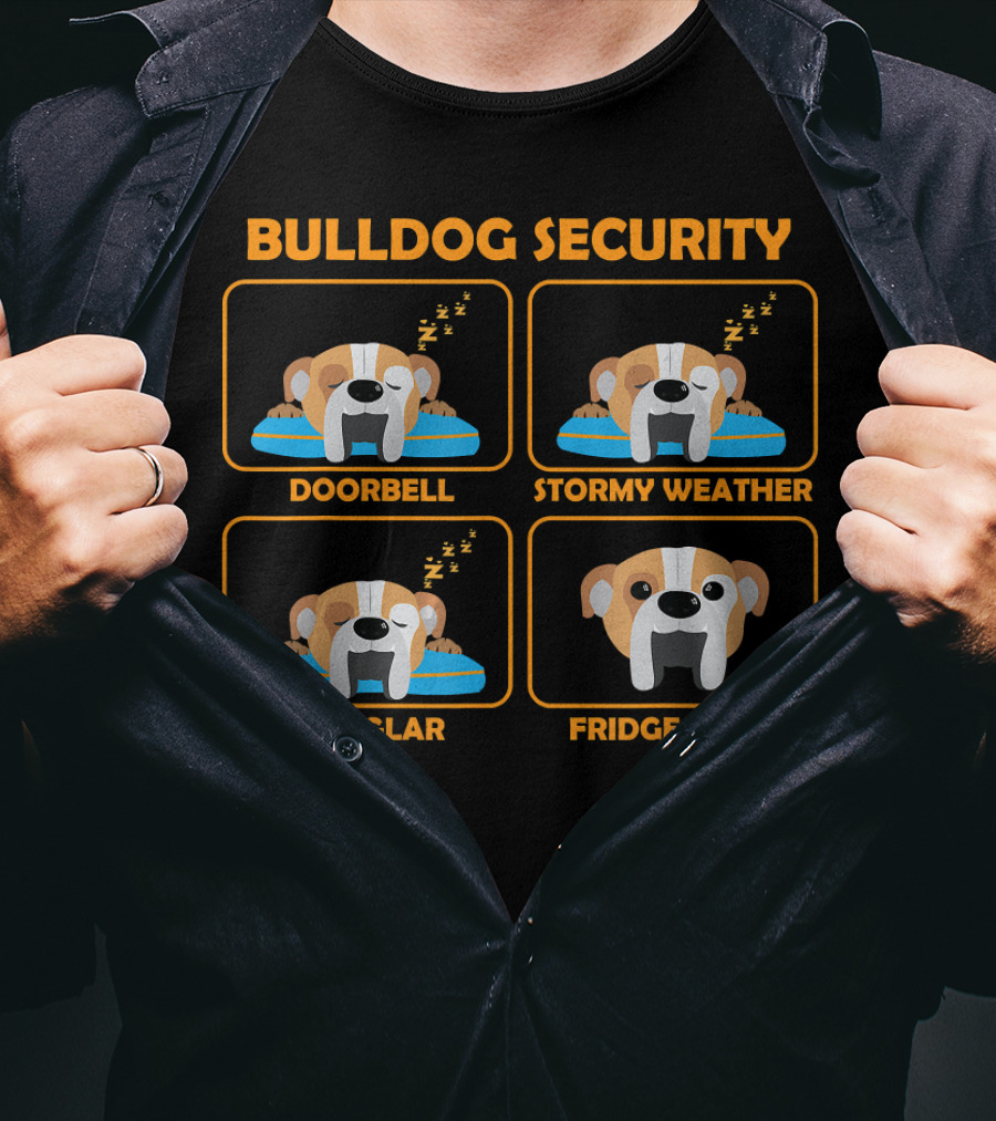 Bulldog Security Doorbell Stormy Weather Burglar Fridge Door T-Shirt