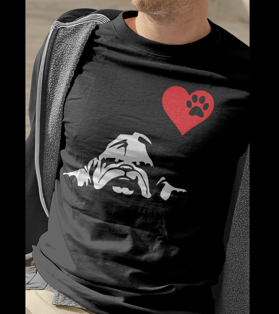 English Bulldog I Love My English Bulldog Heart Paw Prints T-Shirt