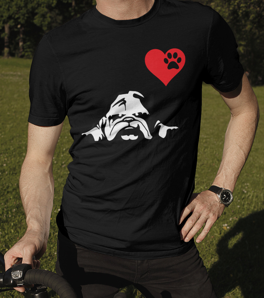 English Bulldog I Love My English Bulldog Heart Paw Prints T-Shirt