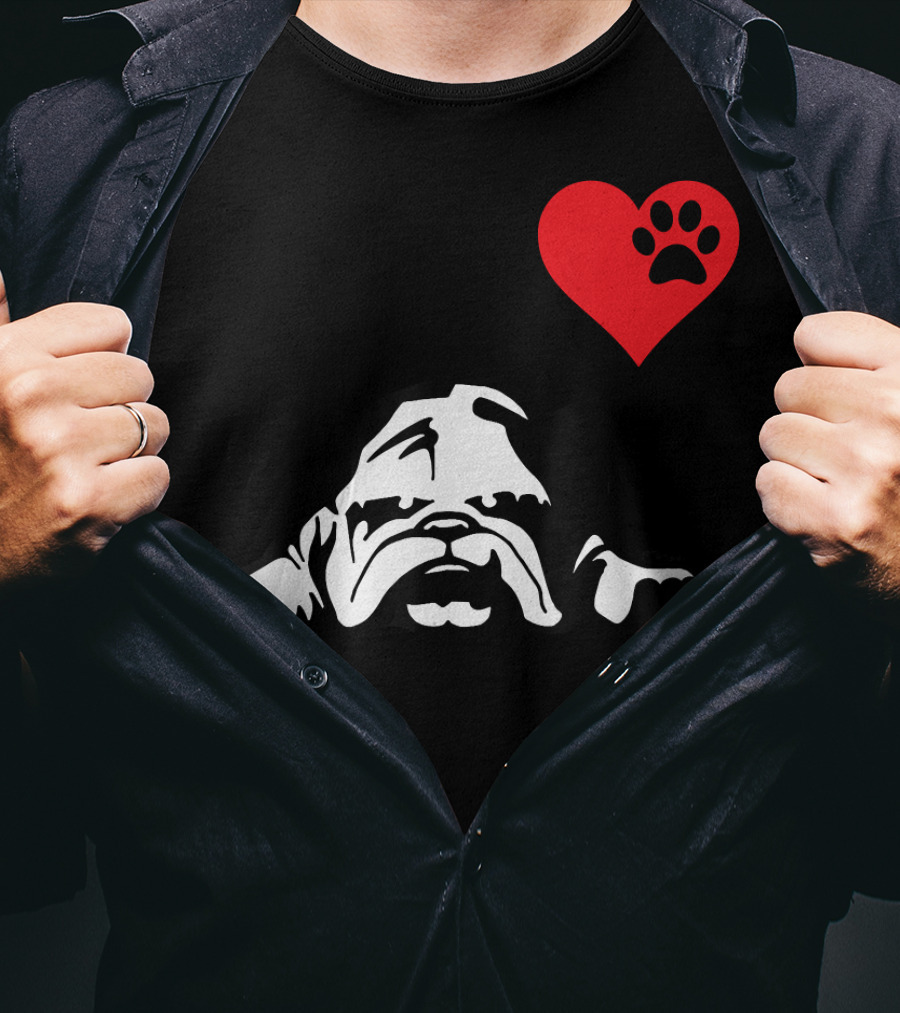 English Bulldog I Love My English Bulldog Heart Paw Prints T-Shirt