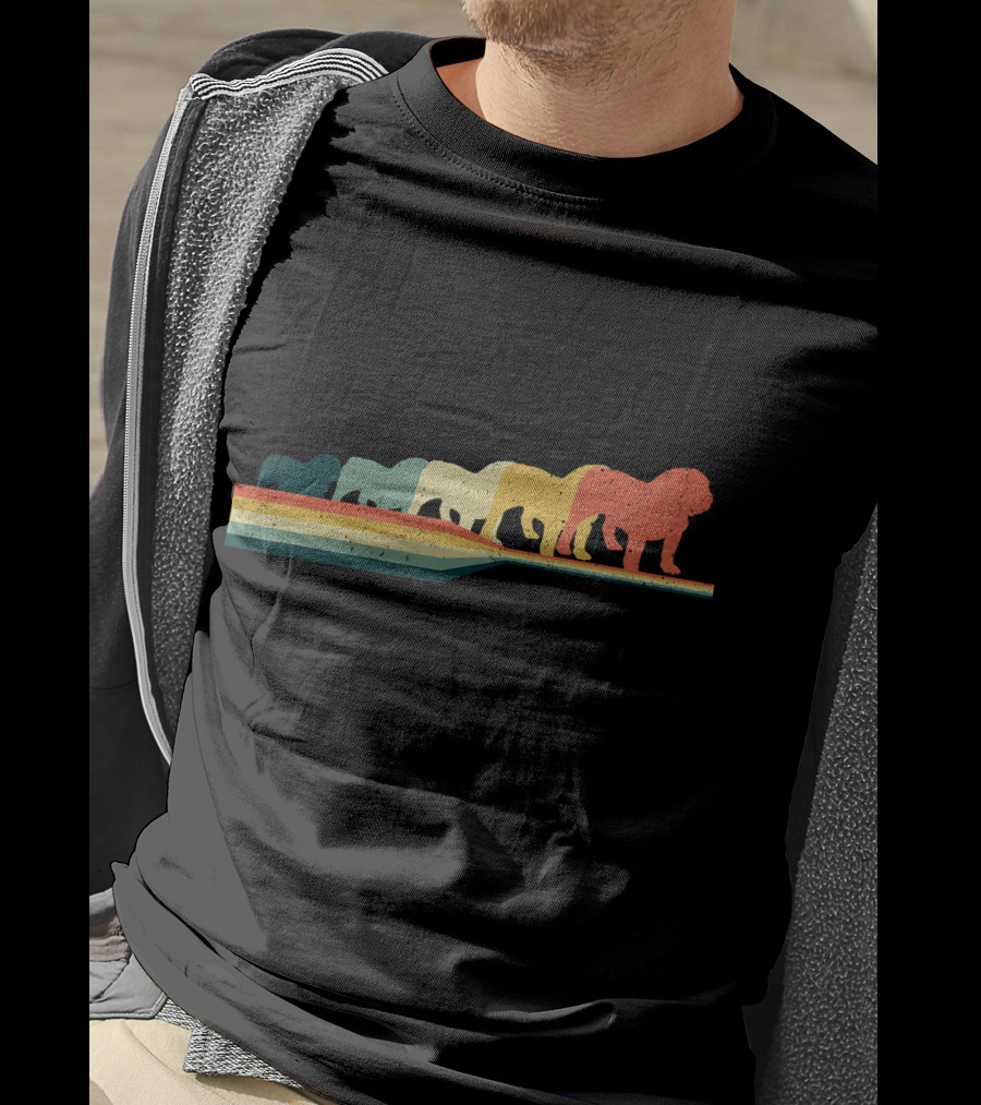 English Bulldog Retro Vintage Rainbow T-Shirt