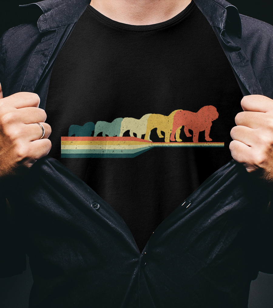 English Bulldog Retro Vintage Rainbow T-Shirt