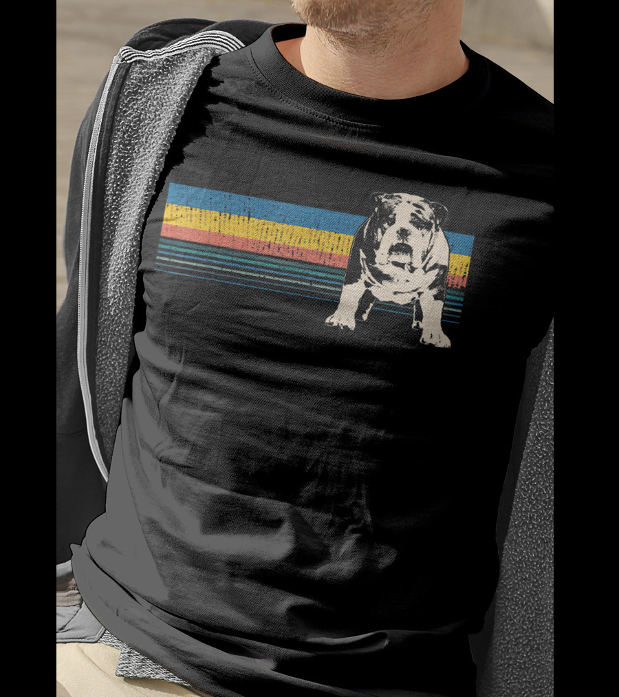 English Bulldog Retro Stripes T-Shirt