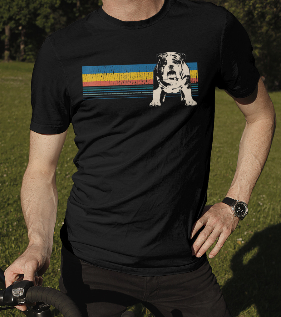 English Bulldog Retro Stripes T-Shirt