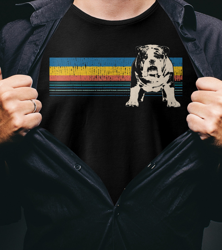 English Bulldog Retro Stripes T-Shirt